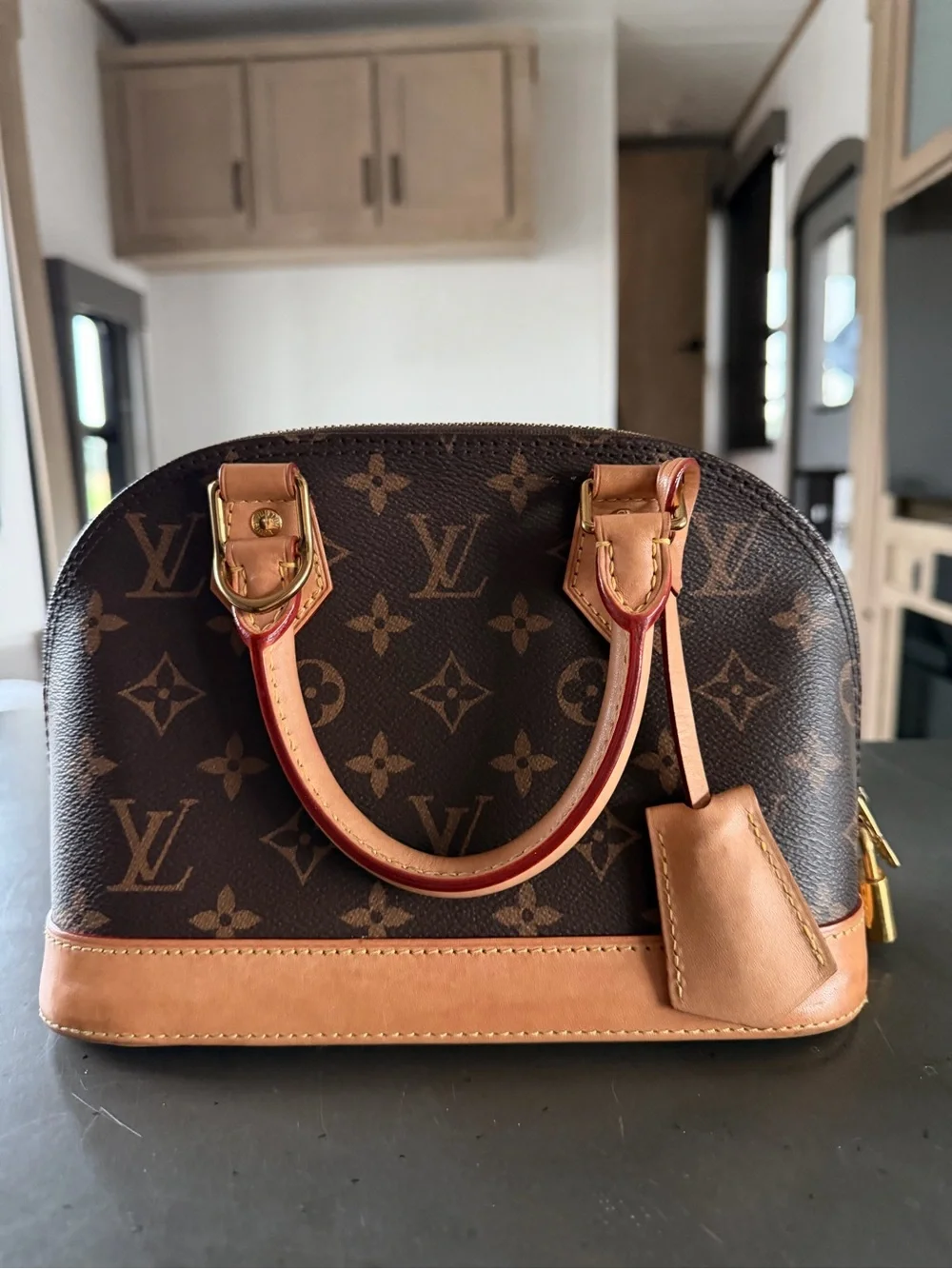 Louis Vuitton Brown Monogram Alma BB Satchel - Brown/Tan Leather Trim